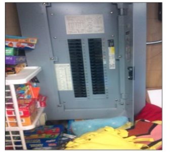 This is a photo of A fuse box located in a classroom, accessible to children, in a day-care center that had been inspected by the state.