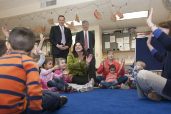 Three state senators visit a prekindergarten classroom in Middletown to highlight their plan the day after introducing "Smart Start."