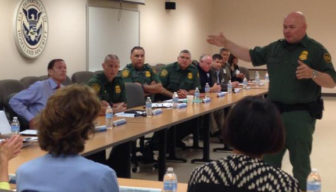 Sen. Richard Blumenthal, seated at left, tweeted this photo of him hearing from U.S. Border Patrol officials during his visit to the Texas border Friday.