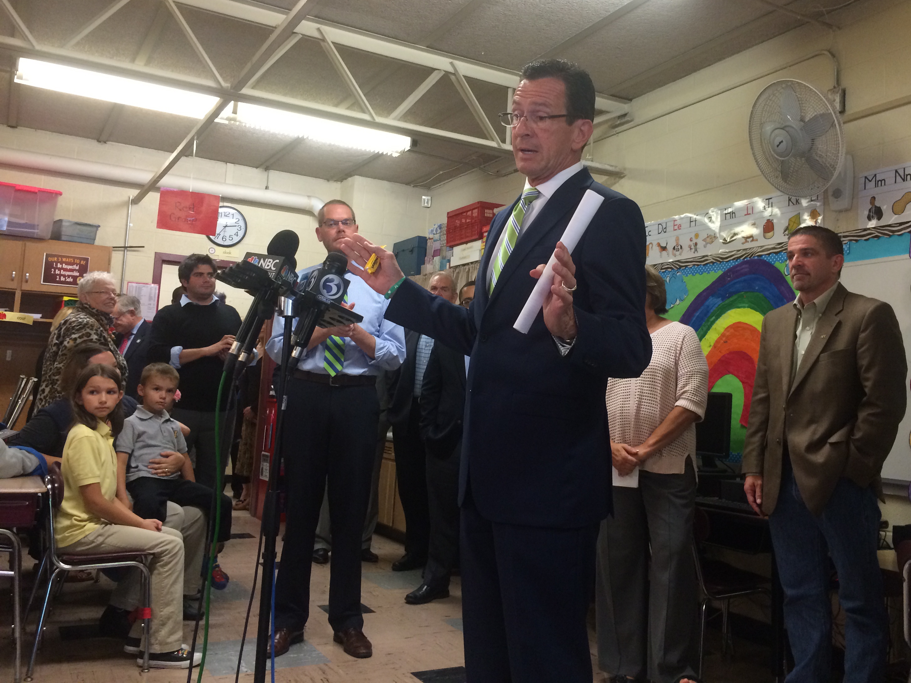 Gov. Dannel P. Malloy was joined by educators and union officials in denouncing Tom Foley's education plan.