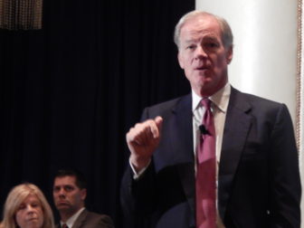 GOP gubernatorial candidate Tom Foley talks with Hartford business leaders at Capital Community College