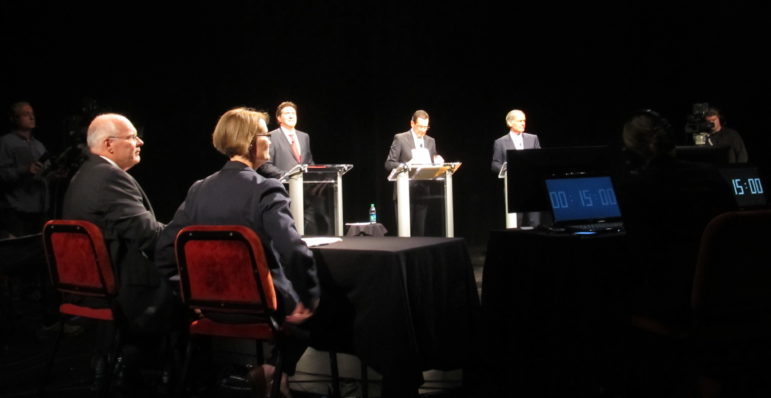 All three candidates debate for the first time: Joe Visconti, Dannel P. Malloy and Tom Foley