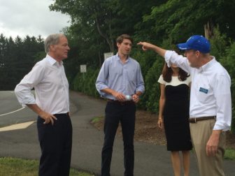Foley with his son, Thomas Jr., talking to Sen. Joe Markley outside a polling place during the GOP primary.