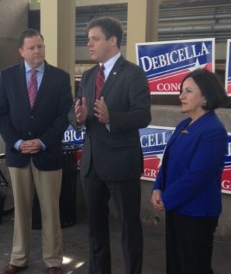4th District Republican Congressional candidate Dan Debicella, center, at the Westport train station with State Sen. John McKinney of Fairfield, R-28th, and State Sen. Toni Boucher of Wilton, R-26th.