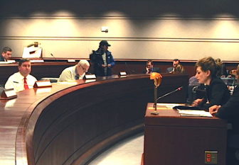 University of Connecticut President Susan Herbst testifies before the legislature's Appropriations Committee Tuesday on the impact of proposed cuts to UConn's budget.