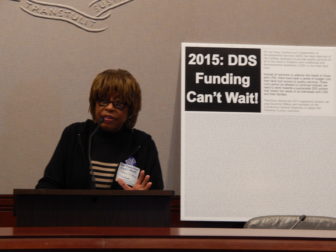 This is a photo of Velma Williams-Estes, an advocate for more funding for developmental services.