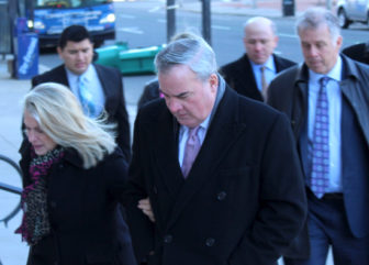 Former Gov. John G. Rowland and his wife Patty arriving at the U.S. Courthouse in New Haven for Rowland's sentencing Wednesday.