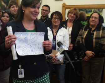Sen. Dante Bartolomeo with community college students and state legislators after the senate vote