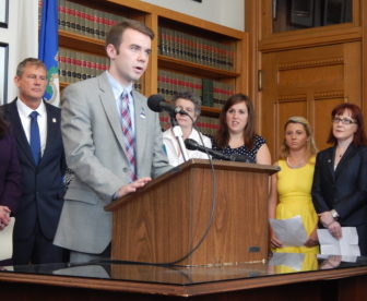 Adam Kuegler, external affairs chairman for the Undergraduate Student Government at the University of Connecticut in Storrs, at a press conference Tuesday.