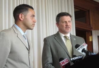 Tribal chairmen on the same page: Rodney Butler of the Mashantucket Pequots and Kevin P. Brown of the Mohegans.