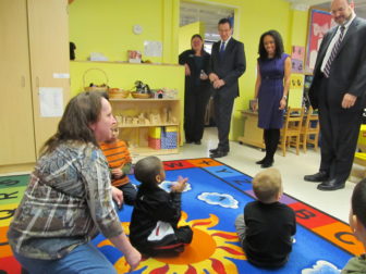 Gov. Dannel P. Malloy visits a preschool classroom in Meriden with his commissioner of the Office of Early Childhood.