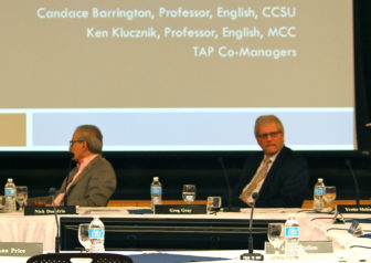 Gregory Gray, right, at the Board of Regents meeting Wednesday.