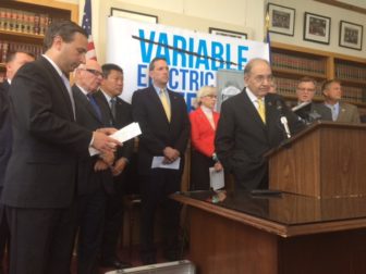 Senate President Martin M. Looney led a bipartisan press conference about variable electric rates.