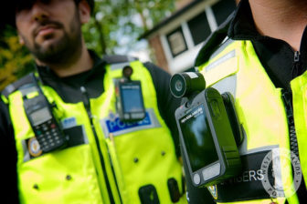 Police wearing body cameras in the United Kingdom.