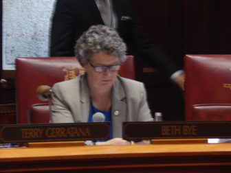Sen, Beth Bye, Appropriations Committee co-chair, in the Senate chamber during Monday's special session