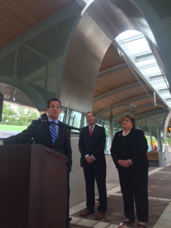 Gov. Dannel P. Malloy kicks off a transportation road show at the CT fastrak station in New Britain.