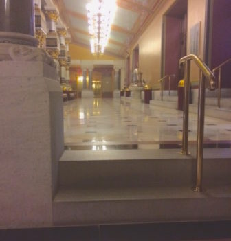 Two steps to a walkway outside the House of Representatives block wheelchair access on the second floor of the State Capitol.
