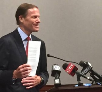 Sen. Blumenthal holds a letter he sent Tuesday to the president of West Virginia University.