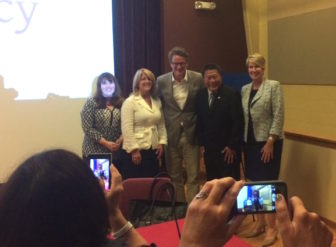 Joe Scarborough with his fellow panelists Suzanne Bates, Rep. Brenda Kupchick, Sen. Tony Hwang and Rep. Laura Devlin.
