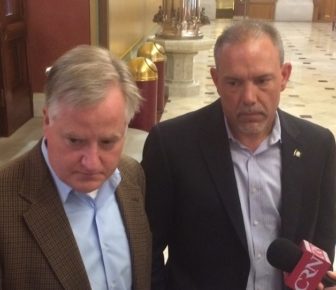 House Speaker J. Brendan Sharkey, left, and House Majority Leader Joe Aresimowicz.