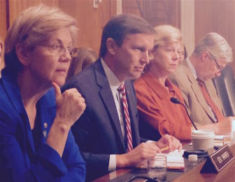 Connecticut U.S. Sen. Chris Murphy, second from left, with Democratic Sens. Elizabeth Warren of Massachusetts, Tammy Baldwin of Wisconsin and Sheldon Whitehouse of Rhode Island.at a hearing Thursday on reform of federal mental health policy.