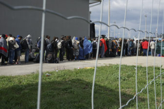 A line of Syrian refugees crossing the border of Hungary and Austria in September.