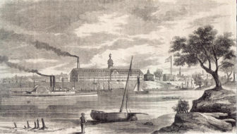 An 1857 magazine rendering of Colt's Armory.