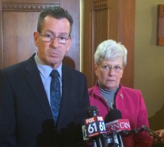 Gov. Dannel P. Malloy and Lt. Gov. Nancy Wyman after Wednesday's budget talks.