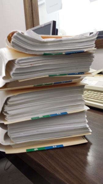 The case file for the school-funding case the week before the trial began. The case was first filed in 2005.