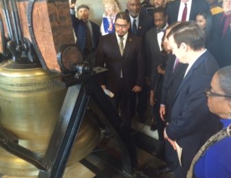 Connecticut's replica of the Liberty Bell rang three times at noon to honor Martin Luther King Jr.