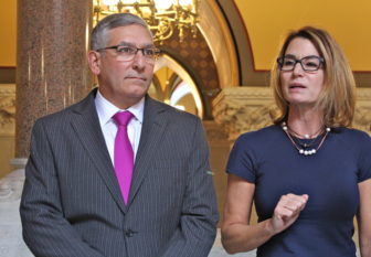Sen. Republican Leader Len Fasano and House Republican Leader Themis Klarides react to the revenue estimates.
