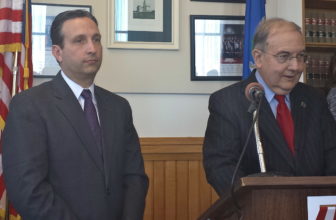 Senate Democratic Leaders Bob Duff and Martin Looney take questions from reporters at the state Capitol.