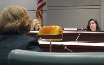 Sen. Dante Bartolomeo, right, questions education Commissioner Dianna Wentzell.