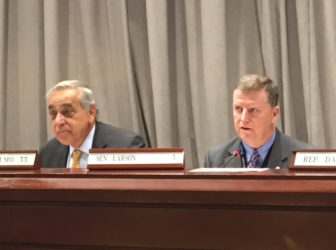 Sen. Tony Guglielmo, R-Stafford, left, and Sen. Timothy Larson, D-East Hartford, right.