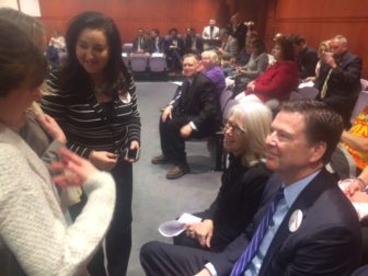 James and Patrice Comey, at right, with Stacey G. Sobel and another supporter before the hearing.