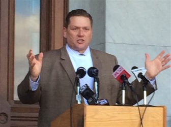 Rep. Russ Morin, D-Wethersfield, one of three legislators who spoke at the rally.
