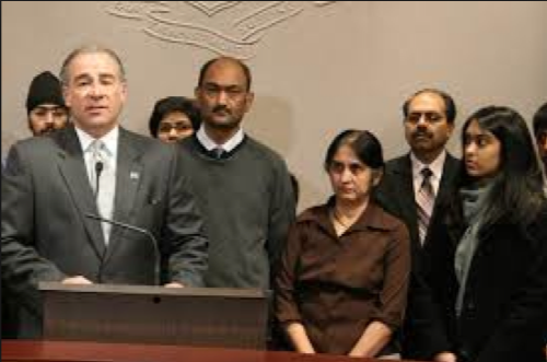 Rep. Guerrera flanked by family and friends of the teen that died in 2010 in a school bus crash