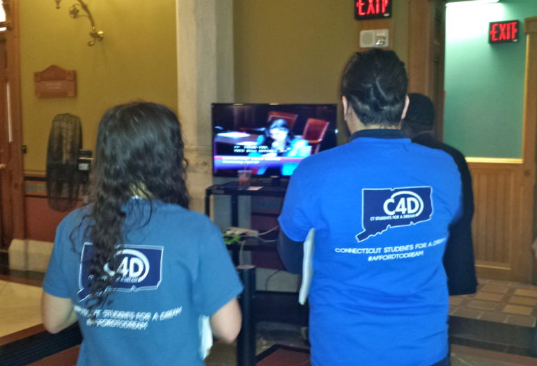 CT Students 4 a Dream members watch the state Senate debate providing undocumented students financial aid.