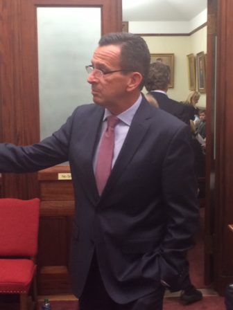 Gov. Dannel P. Malloy was a surprise visitor to the Senate Democratic caucus room Thursday night.