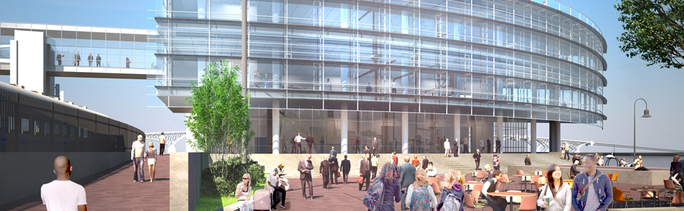 A rendering of the proposed National Coast Guard Museum in New London