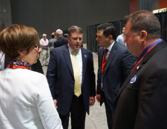 Dan Carter roamed the floor during the convention voting.