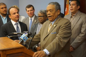From left, Mayor Joseph P. Ganim, Rep. Stephen Stafstrom and Sens. Marilyn Moore and Edwin Gomes.