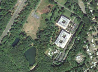 The General Electric campus in Fairfield. The Merritt Parkway is at left.