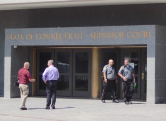 Two judicial marshals outside Superior Court in Hartford Thursday.