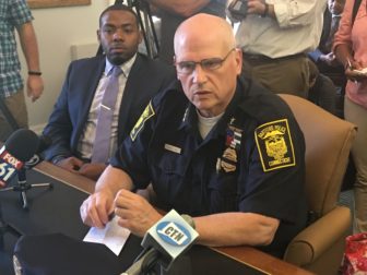 Hartford Common Council President Thomas J. Clarke, left, and Hartford Police Chief James C. Rovella, right