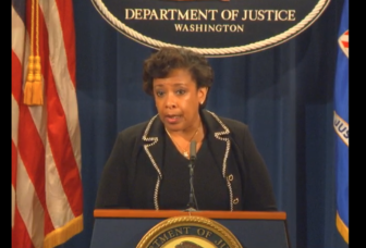 U.S. Attorney General Loretta Lynch announces antitrust lawsuits against mergers involving two Hartford insurers.