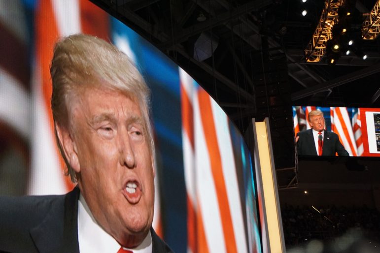 Donald J. Trump was larger than life on video screens at the Republican National Convention.