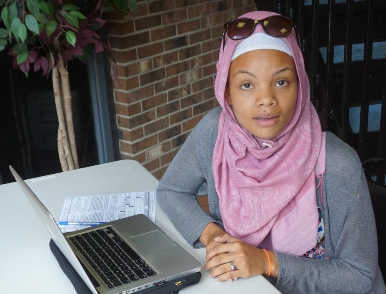 Alicia Hernandez Strong waiting to register voters at her mosque in New Britain.