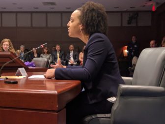 Rebecca Good, the leader of Relay in Connecticut, shares details of the program with the CT state Board of Education. Listening are in the background are leaders from the state's teachers' unions and teacher preparation colleges.