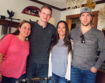 Joshua Scussell (second from left) with his wife, Heather (left) and Blaire Broda, his bone marrow donor. At right is Blaire's husband Joel.